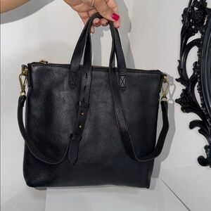 MADEWELL ZIP TOP Transport Black Leather Tote Bag with Detachable Strap 🎀🎀🎀